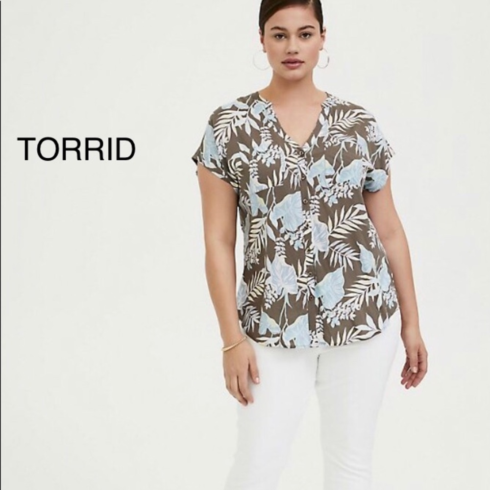 DARK TAUPE & BLUE FLORAL DOLMAN BLOUSE SIZE 0